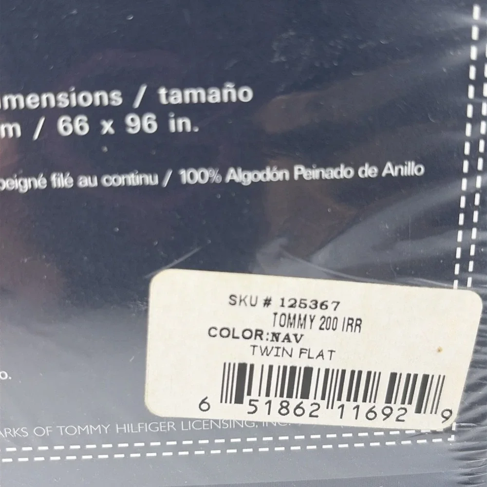 Vtg Tommy Hilfiger TOMMY 200 Twin Flat Sheet Navy Blue‎ 100%Ring Spun Cotton NIP